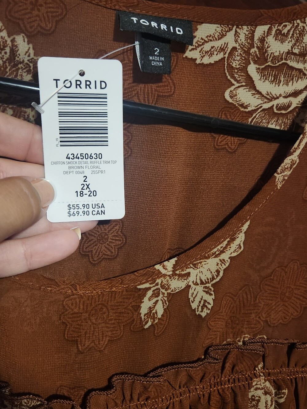 TORRID Mossimo Supply Co. Brown Tunic with Cream Floral Print - Picture 4 of 4